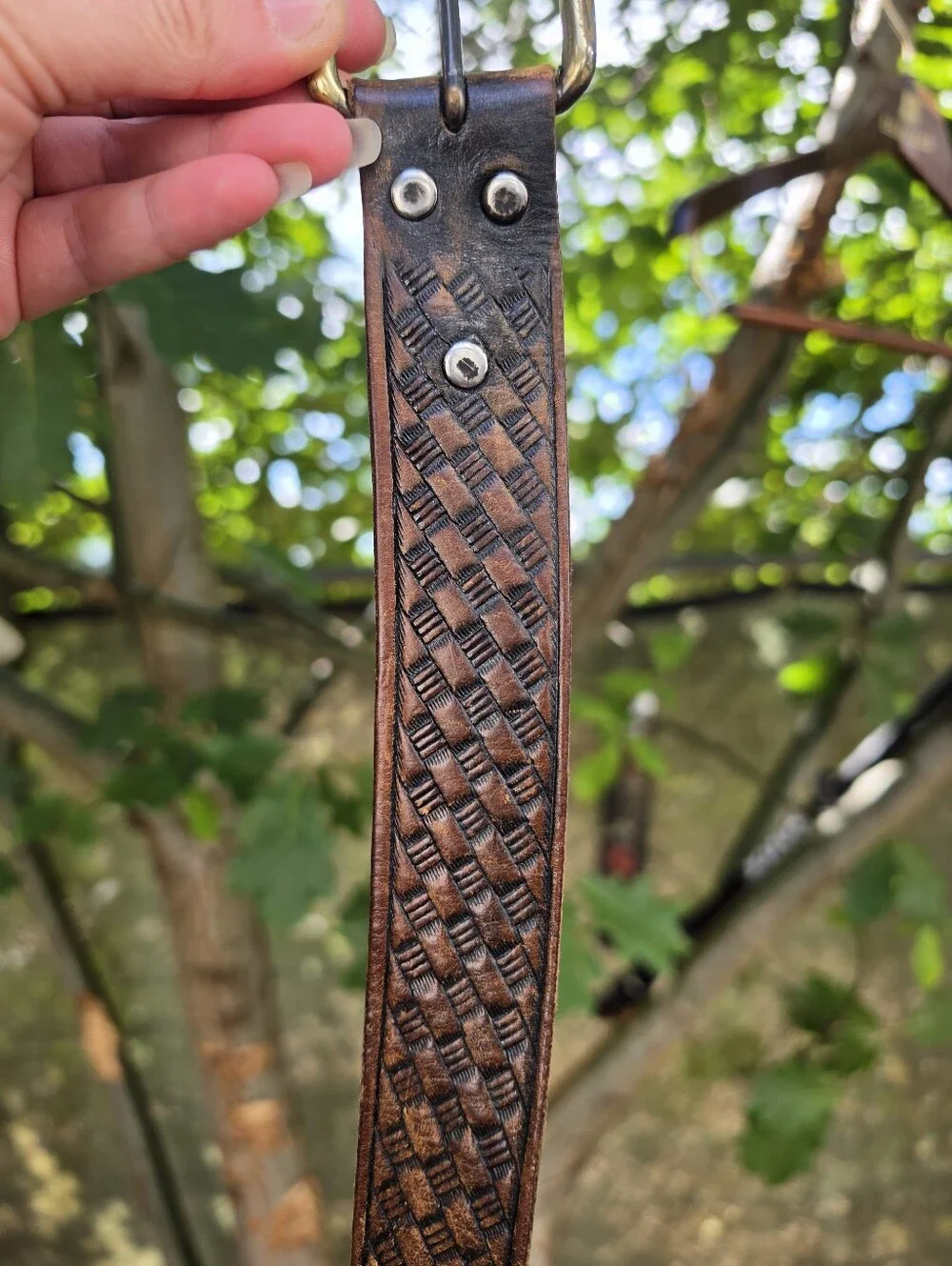 Vtg 70's 80's Brown Hand-Tooled Leather Belt Western Americana Rugged Workwear